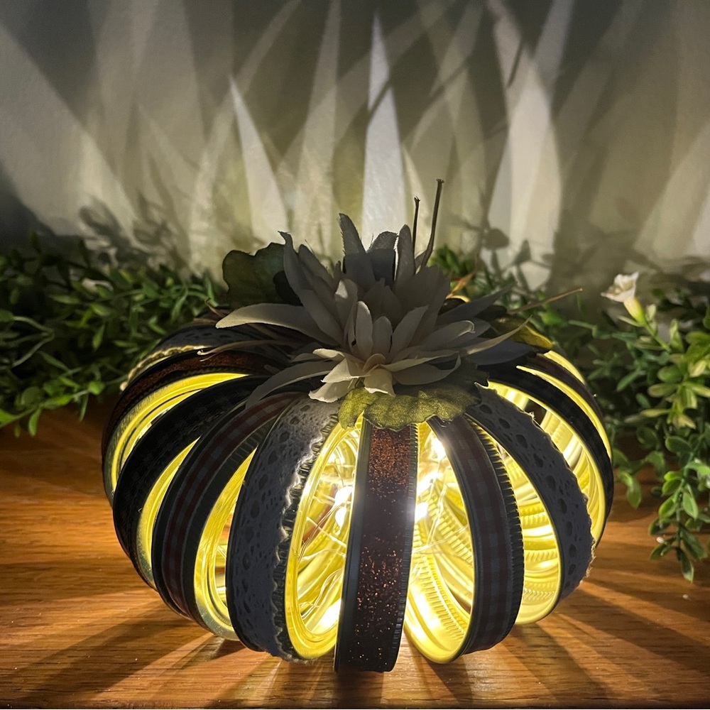 Decorative Lighted Pumpkin with Floral Accent